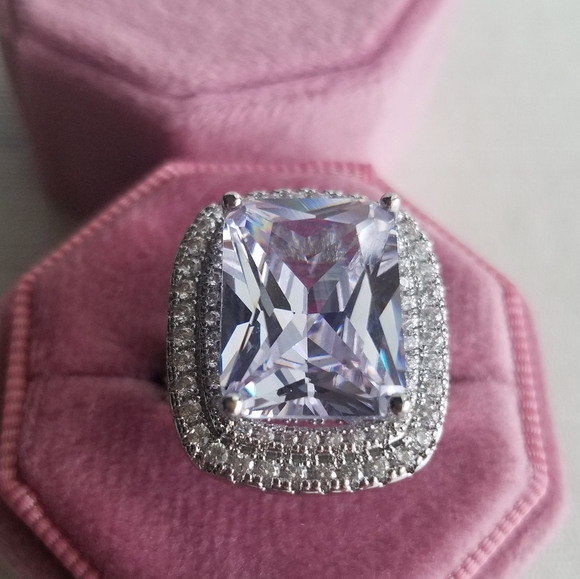 Swarovski Elements 925 Sterling Silver Huge Halo Solitaire Statement Ring NEW - Picture 14 of 17